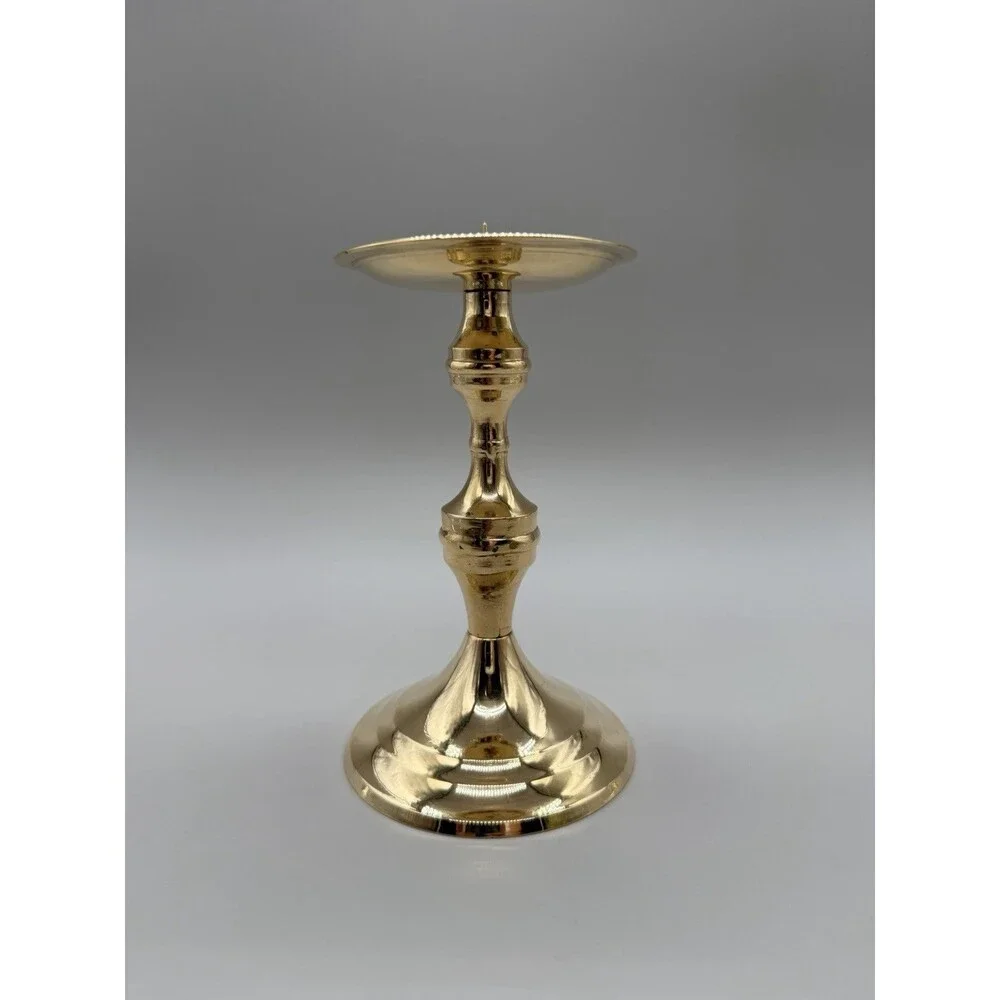 Vtg Brass Pricket Candle Holder Stand + Artichoke Botanical Candle 10.5